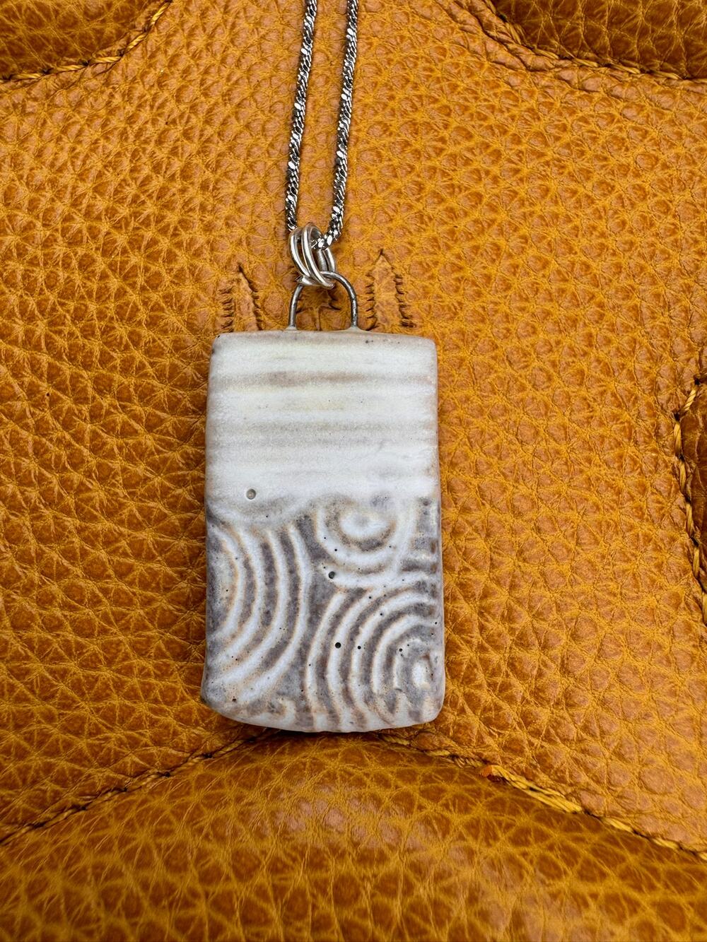 Boho Rectangle Pendant Necklace Handmade White Pendant Ceramic Necklace Jewelry